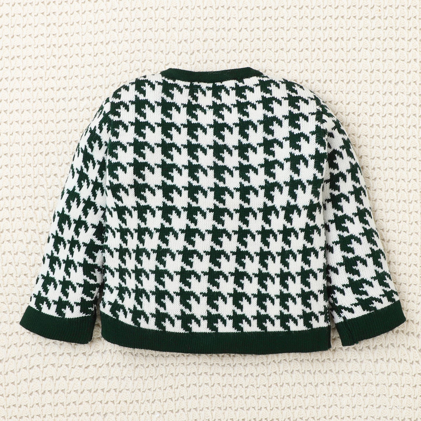 Yellow Apple-Stylish Kids Houndstooth Knitted Cardigan | Soft & Trendy Winter Wear