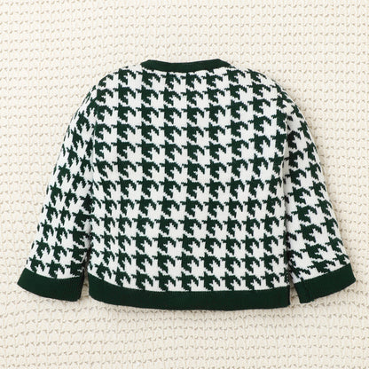 Yellow Apple-Stylish Kids Houndstooth Knitted Cardigan | Soft & Trendy Winter Wear