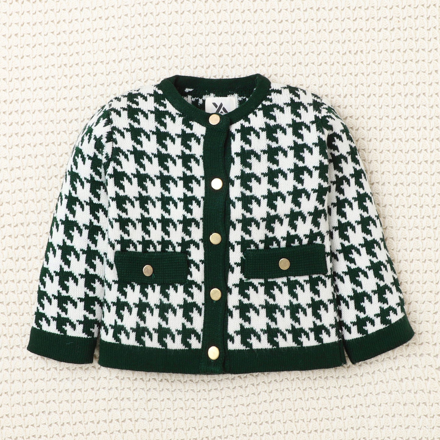 Yellow Apple-Stylish Kids Houndstooth Knitted Cardigan | Soft & Trendy Winter Wear