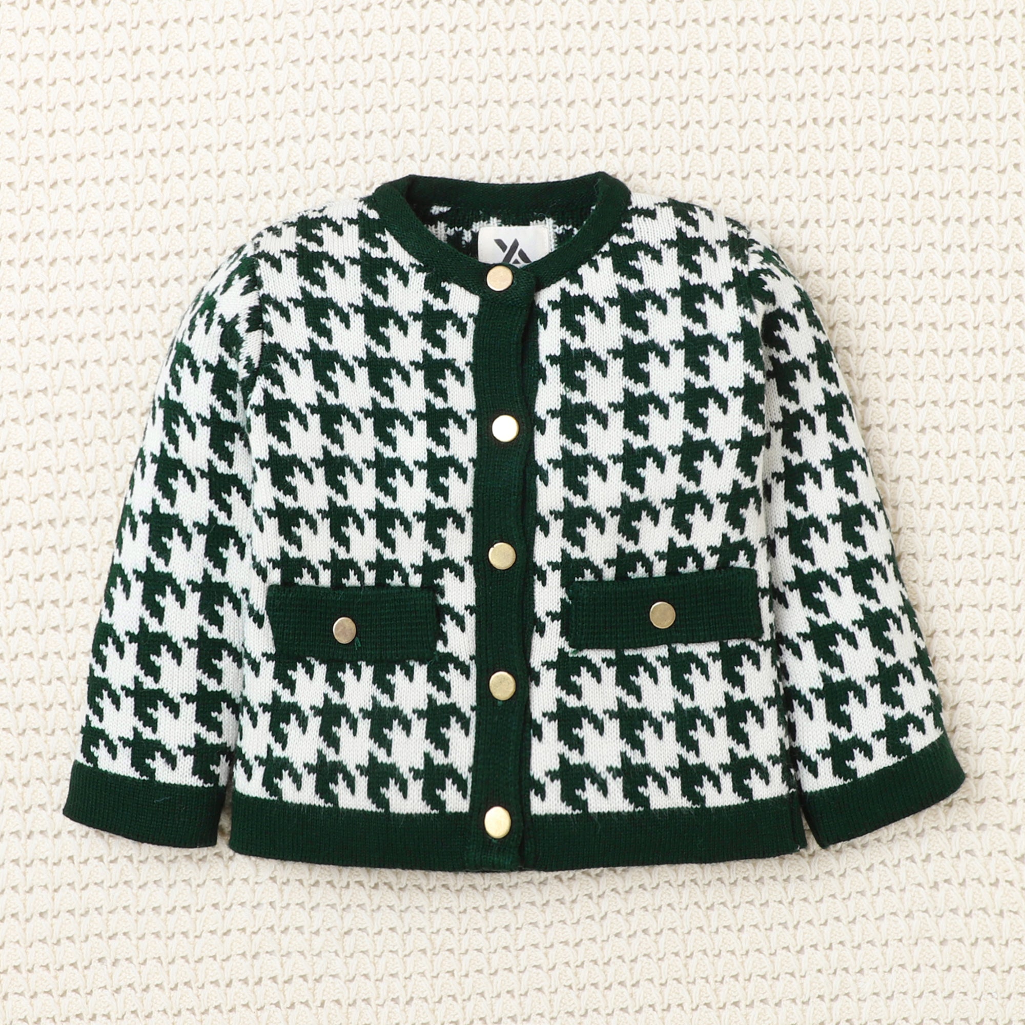 Stylish Kids Houndstooth Knitted Cardigan | Soft & Trendy Winter Wear