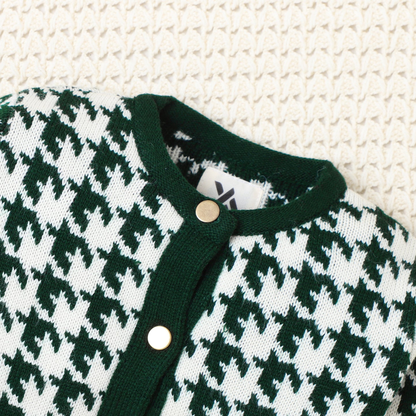 Yellow Apple-Stylish Kids Houndstooth Knitted Cardigan | Soft & Trendy Winter Wear