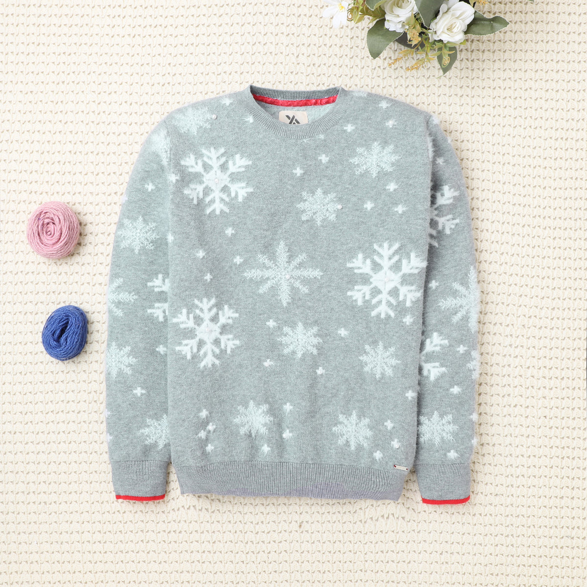 Kids Snowflake Knitted Sweater | Soft Full Sleeve Winter Pullover for