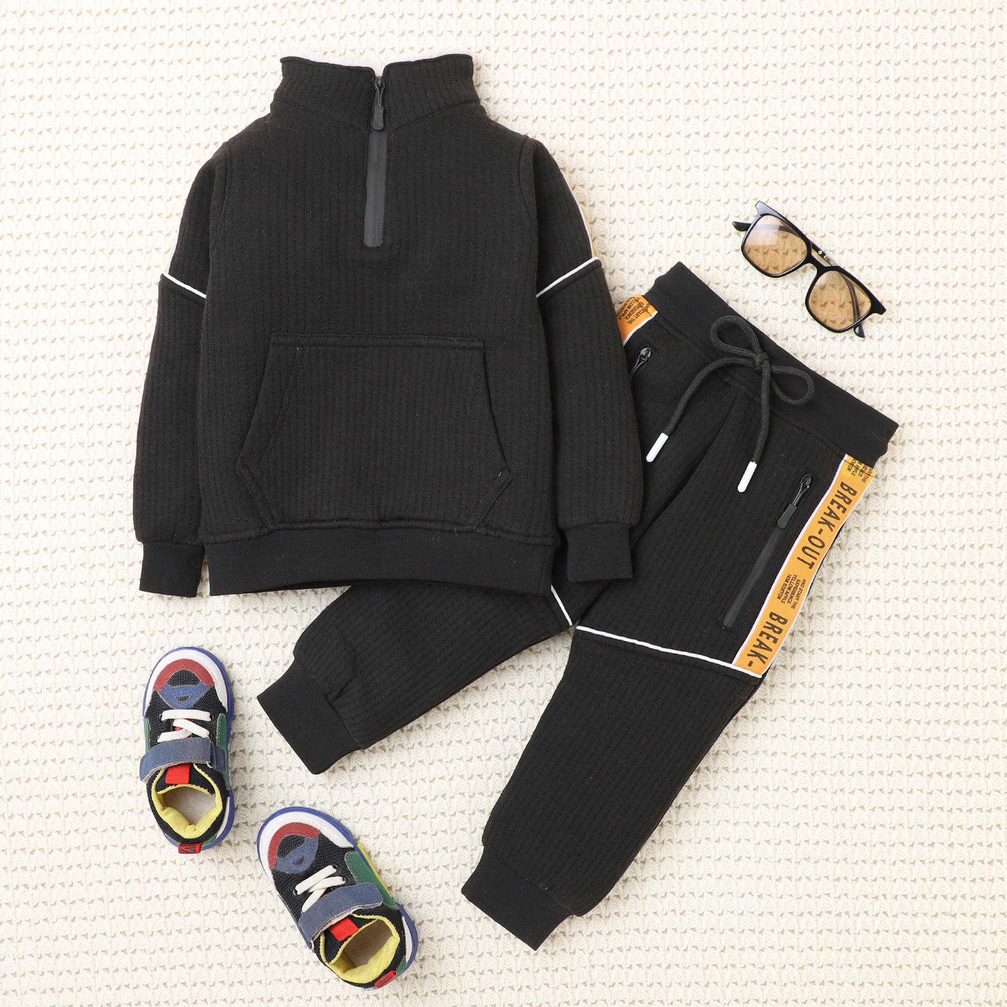 Boys Winter Co-Ord Set | Hoodie & Jogger Set for Kids | Warm Fleece Tracksuit with Zip Neck