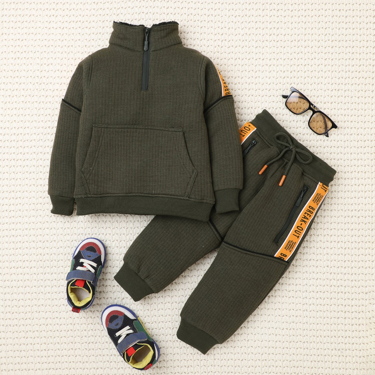 Boys Winter Co-Ord Set | Hoodie & Jogger Set for Kids | Warm Fleece Tracksuit with Zip Neck