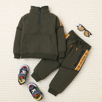 Boys Winter Co-Ord Set | Hoodie & Jogger Set for Kids | Warm Fleece Tracksuit with Zip Neck