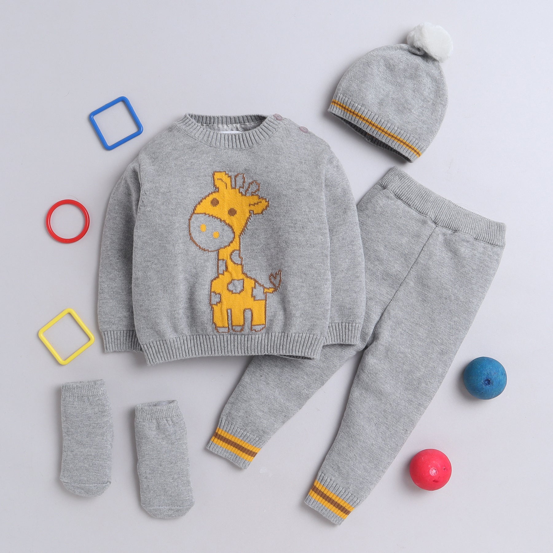Newborn Cotton Baby Set (Pack of 4) – All Season Soft & Comfortable Unisex Outfit | Top, Bottom, Cap & Socks (0-6 Months)