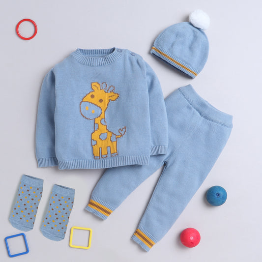 Yellow Apple Newborn Cotton Baby Set (Pack of 4) – All Season Soft & Comfortable Unisex Outfit | Top, Bottom, Cap & Socks (0-6 Months)