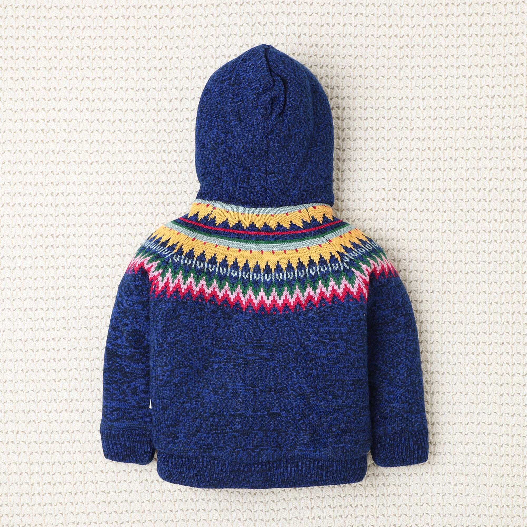 Knitted Hooded Sweater for Girls – Cozy Winter Cardigan with Pom-Poms & Nordic Pattern