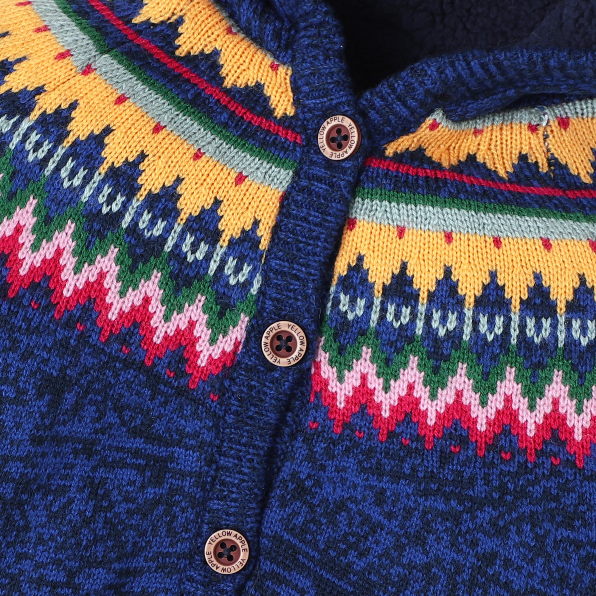 Knitted Hooded Sweater for Girls – Cozy Winter Cardigan with Pom-Poms & Nordic Pattern