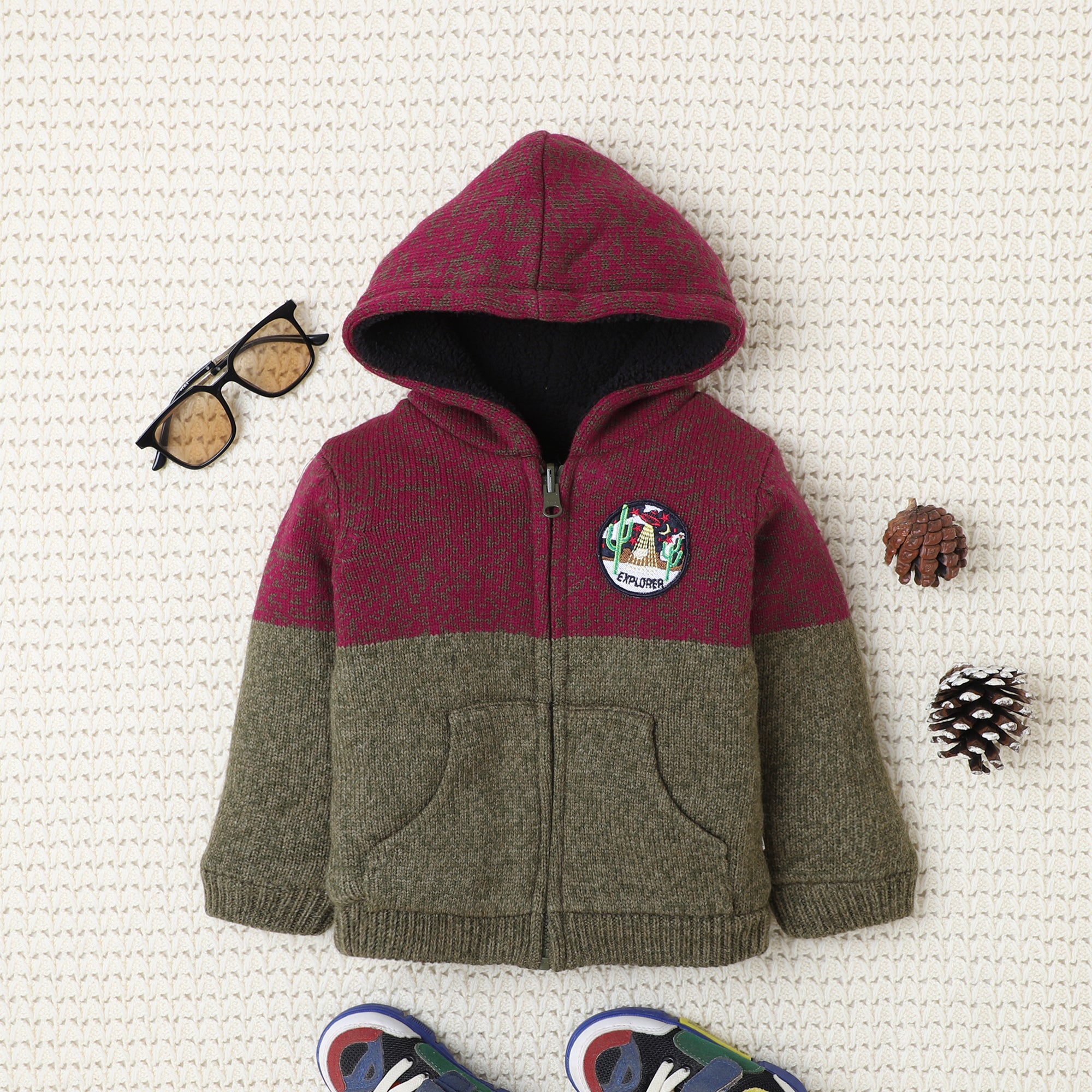 Boys Hooded Knit Zip-Up Sweater | Soft Warm Full Sleeve Winter Hoodie Jacket with Front Pockets | Cozy Kids Winter Wear