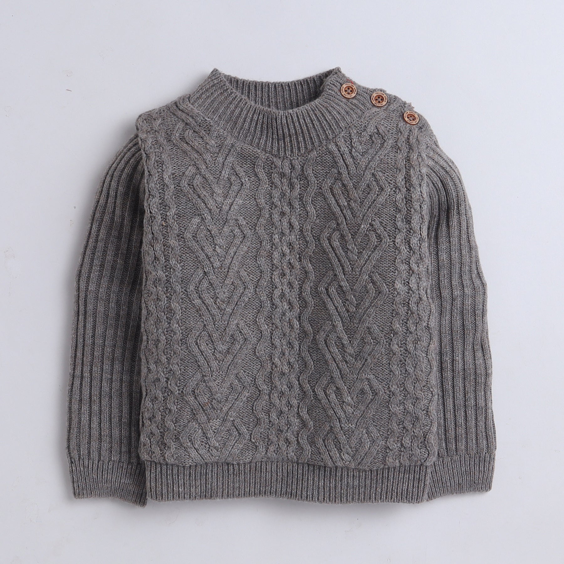 Kids Cable Knit High Neck Sweater | Full Sleeve Winter Pullover with Shoulder Button | Soft Warm Knitted Sweater
