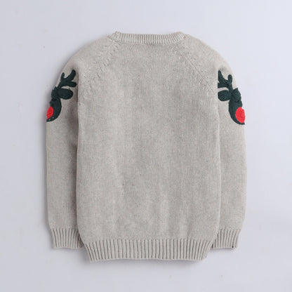 Yellow Apple-Girls Reindeer Christmas Sweater – Cute Winter Pullover with Festive Design & Red Nose