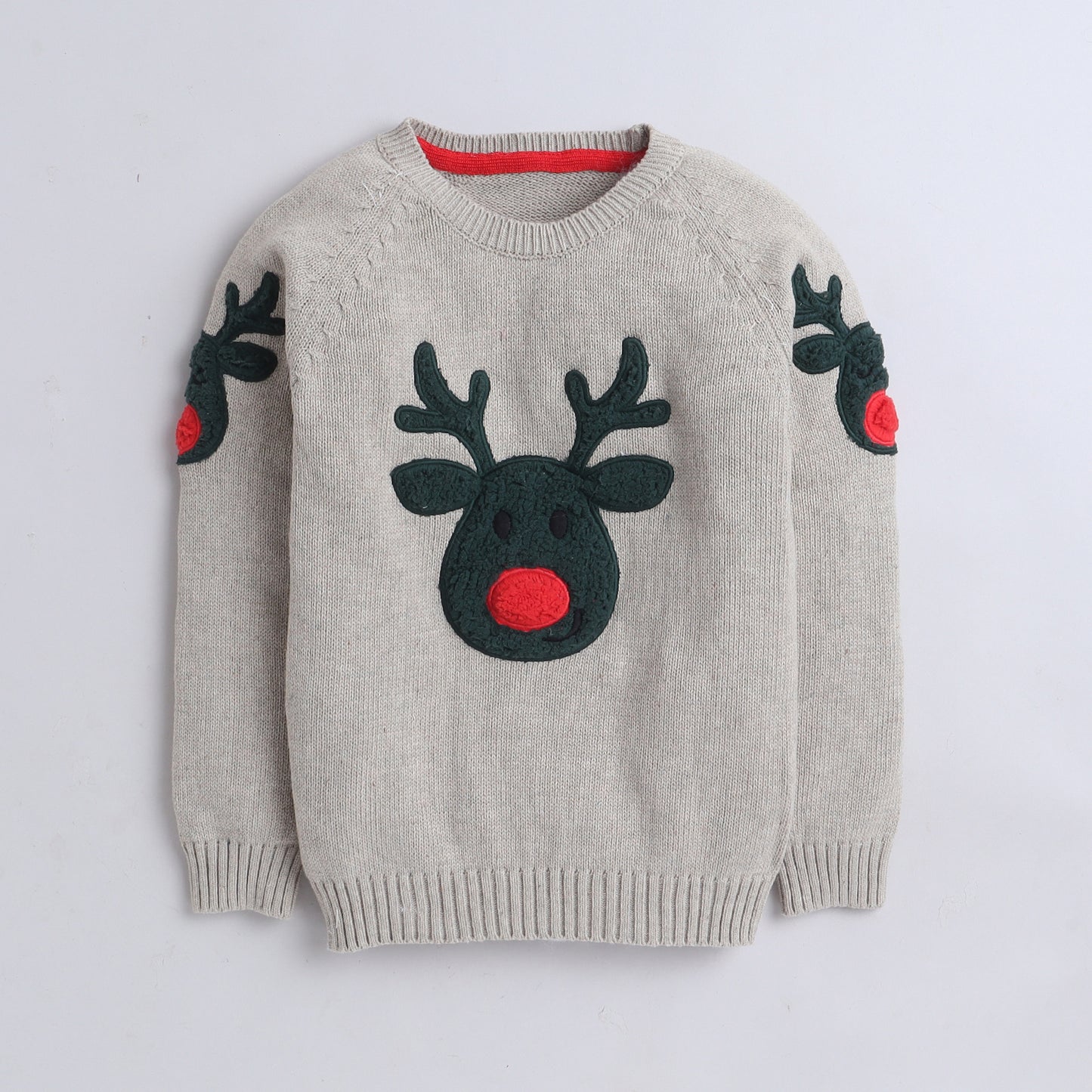 Yellow Apple-Girls Reindeer Christmas Sweater – Cute Winter Pullover with Festive Design & Red Nose