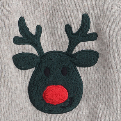 Yellow Apple-Girls Reindeer Christmas Sweater – Cute Winter Pullover with Festive Design & Red Nose