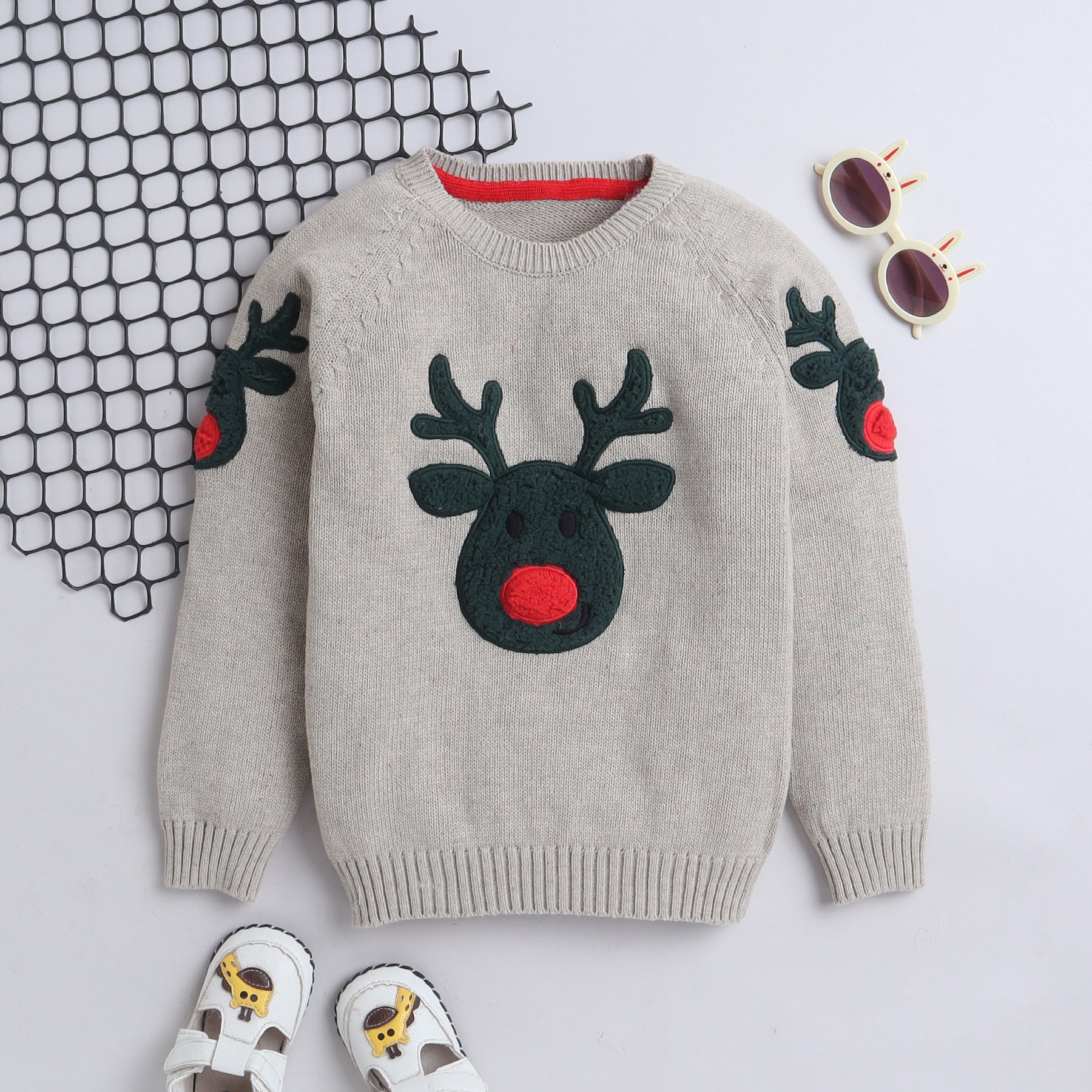 Boys Reindeer Christmas Sweater – Cute Winter Pullover with Festive Design & Red Nose
