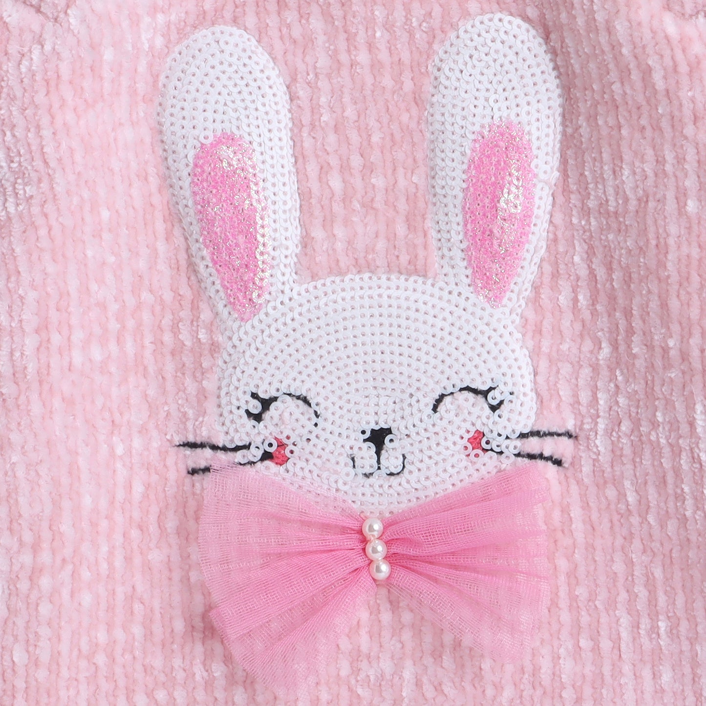 Yellow Apple-Bunny Chenille Sweater with Sequin & Tulle Bow For Girls