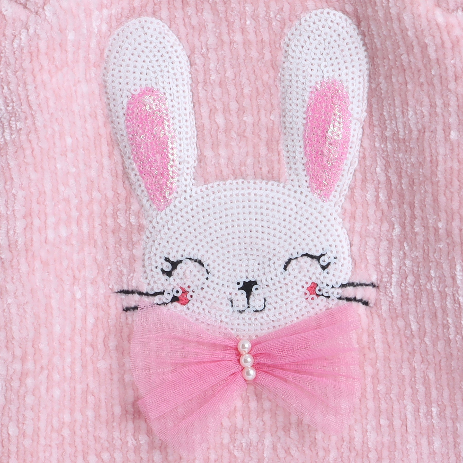 Bunny Chenille Sweater with Sequin & Tulle Bow For Girls