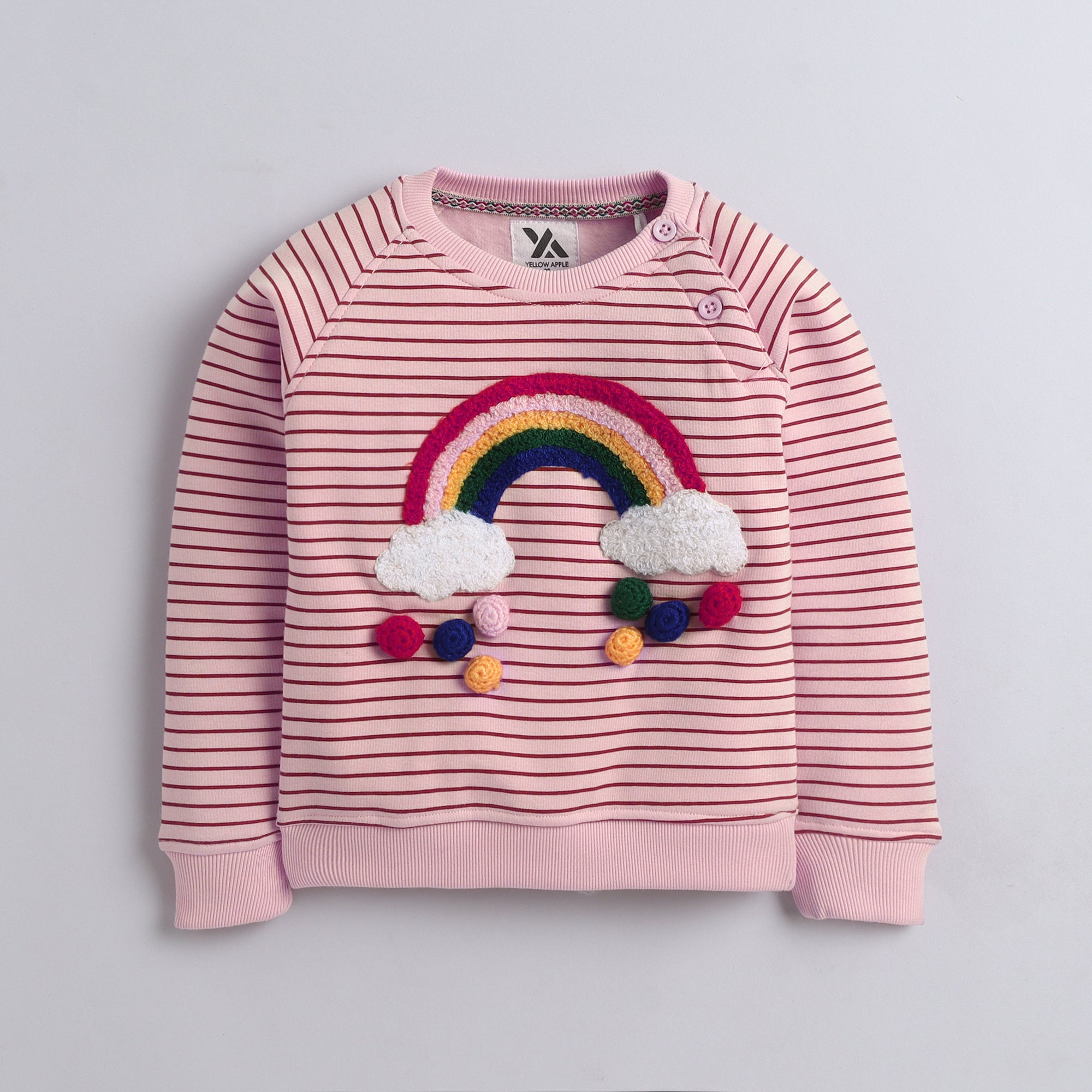 Adorable Kids Sweatshirt with Rainbow & Cloud Embroidery