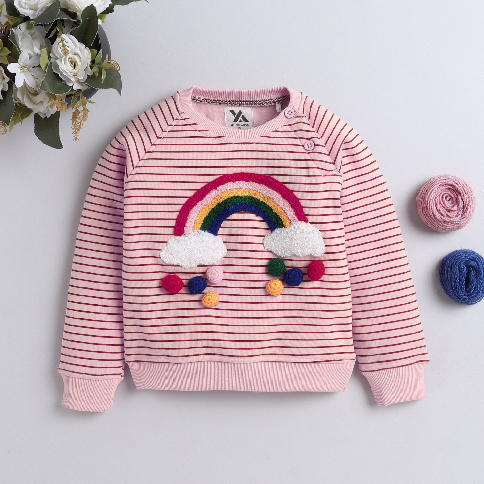 Adorable Kids Sweatshirt with Rainbow & Cloud Embroidery
