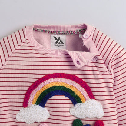 Yellow Apple- Adorable Kids Sweatshirt with Rainbow & Cloud Embroidery