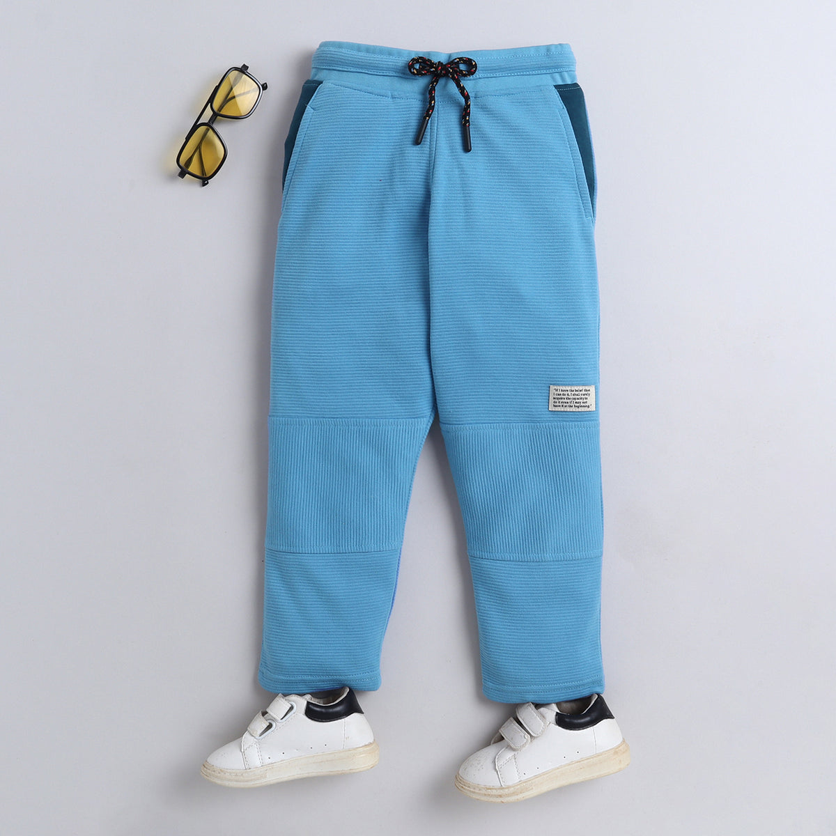 Boys Textured Jogger Pants with Drawstring Waist & Panel Detailing