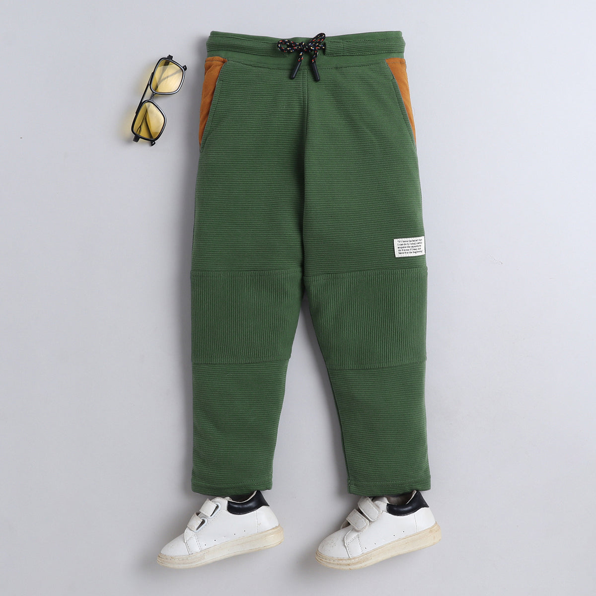 Boys Textured Jogger Pants with Drawstring Waist & Panel Detailing