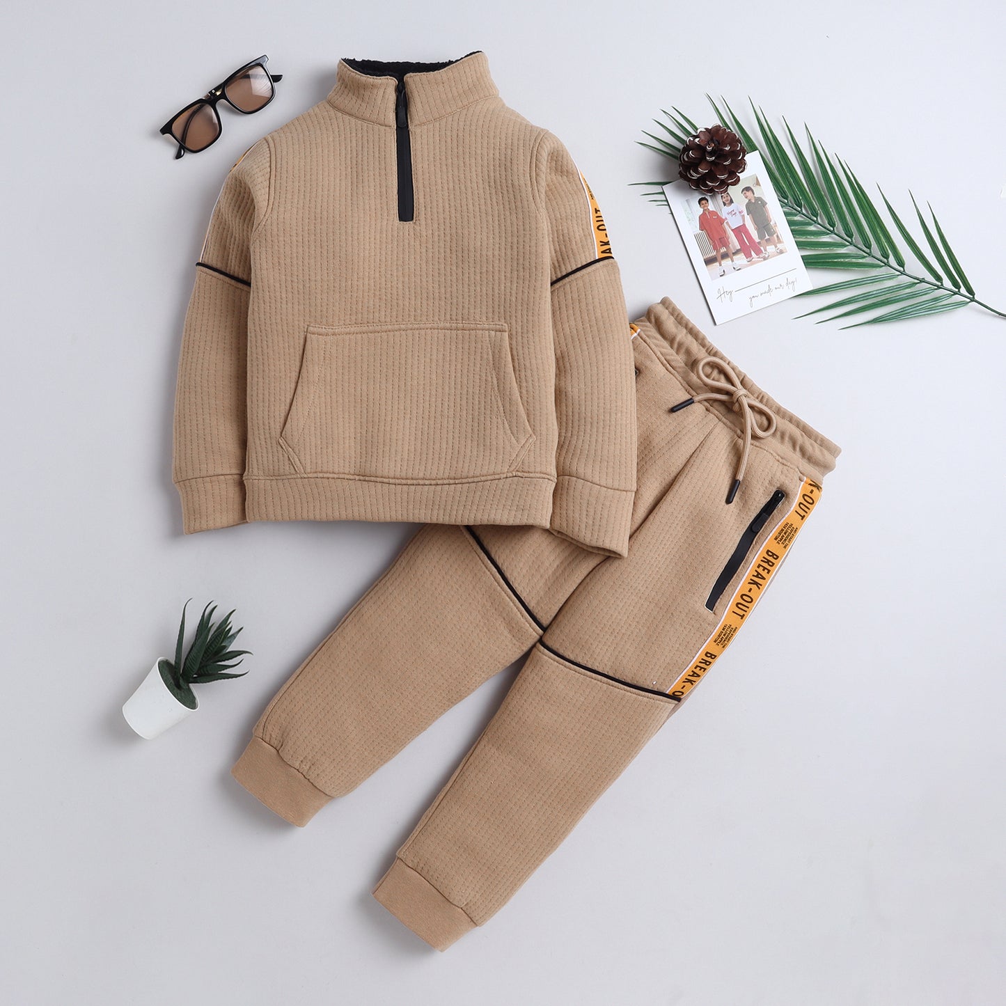 Boys Winter Co-Ord Set | Hoodie & Jogger Set for Kids | Warm Fleece Tracksuit with Zip Neck