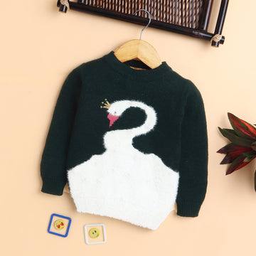 Elegant Swan Knit Sweater with Pearls and Crown Detail