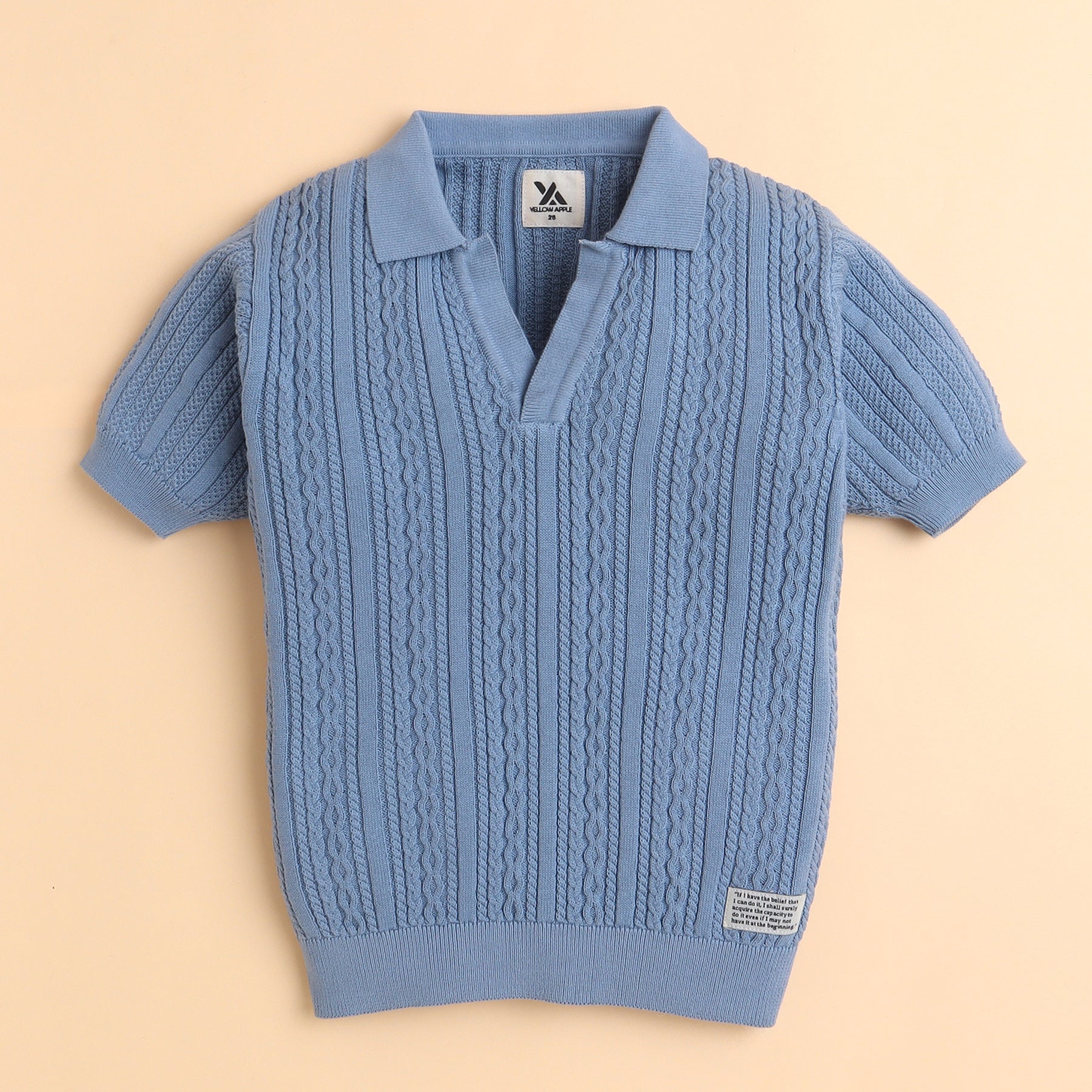Boys Cable Knit Polo T-Shirt, Soft Cotton Half Sleeve Collar Tee for Boys, Casual Summer Wear