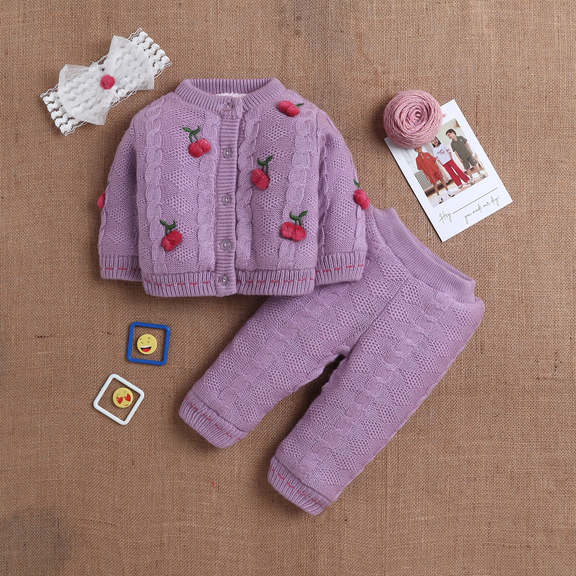 Baby Knitted Sweater & Pant Set | Cozy Winter Wear with Cute Embroidered Design