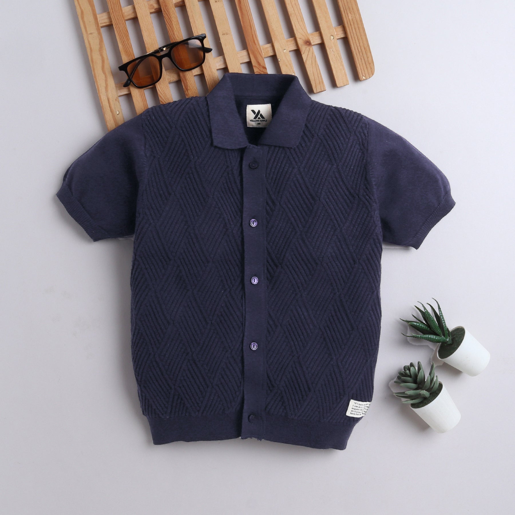 Boys Cable Knit Polo T-Shirt, Soft Cotton Half Sleeve Collar Tee for Boys, Casual Summer Wear