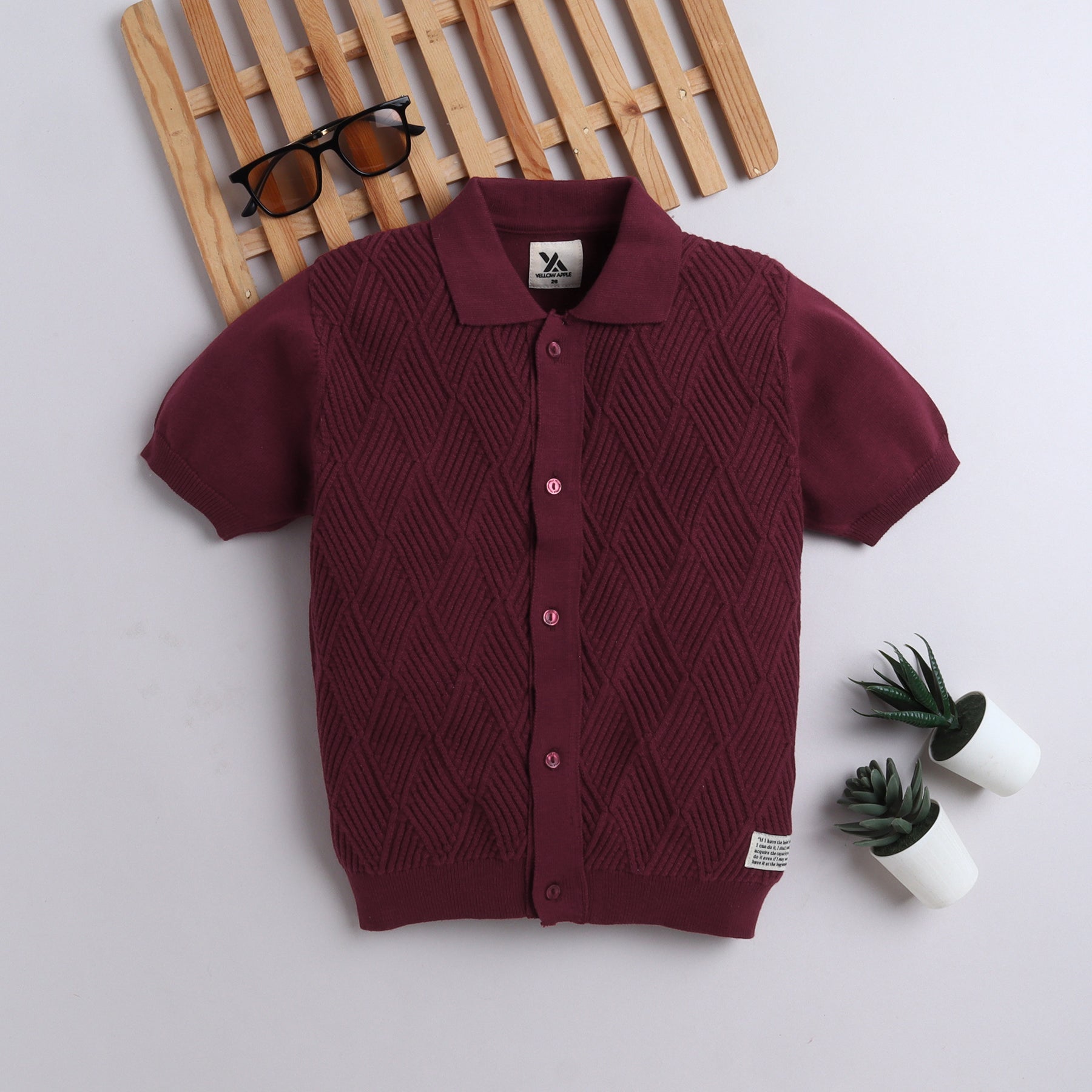 Boys Cable Knit Polo T-Shirt, Soft Cotton Half Sleeve Collar Tee for Boys, Casual Summer Wear