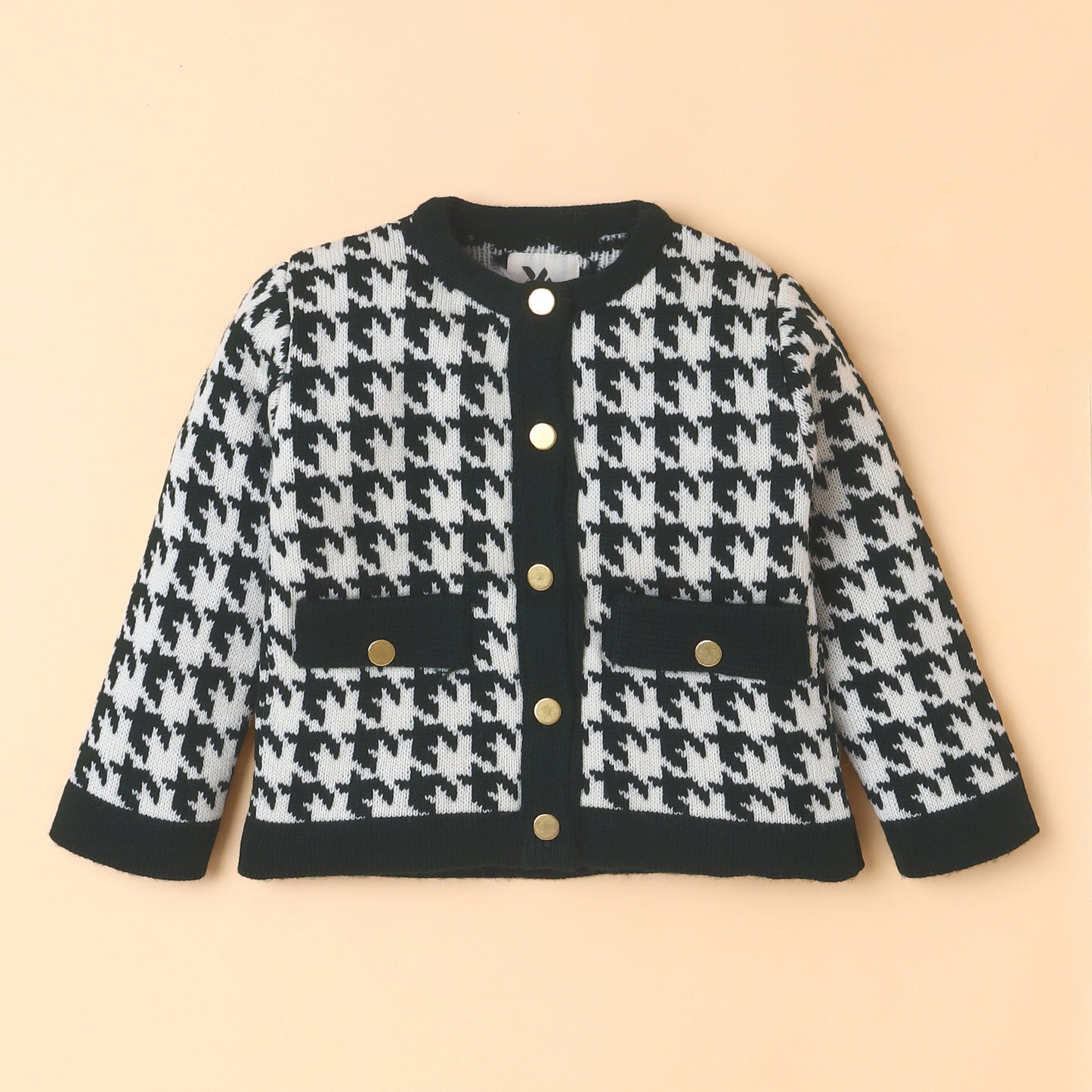 Yellow Apple-Stylish Kids Houndstooth Knitted Cardigan | Soft & Trendy Winter Wear