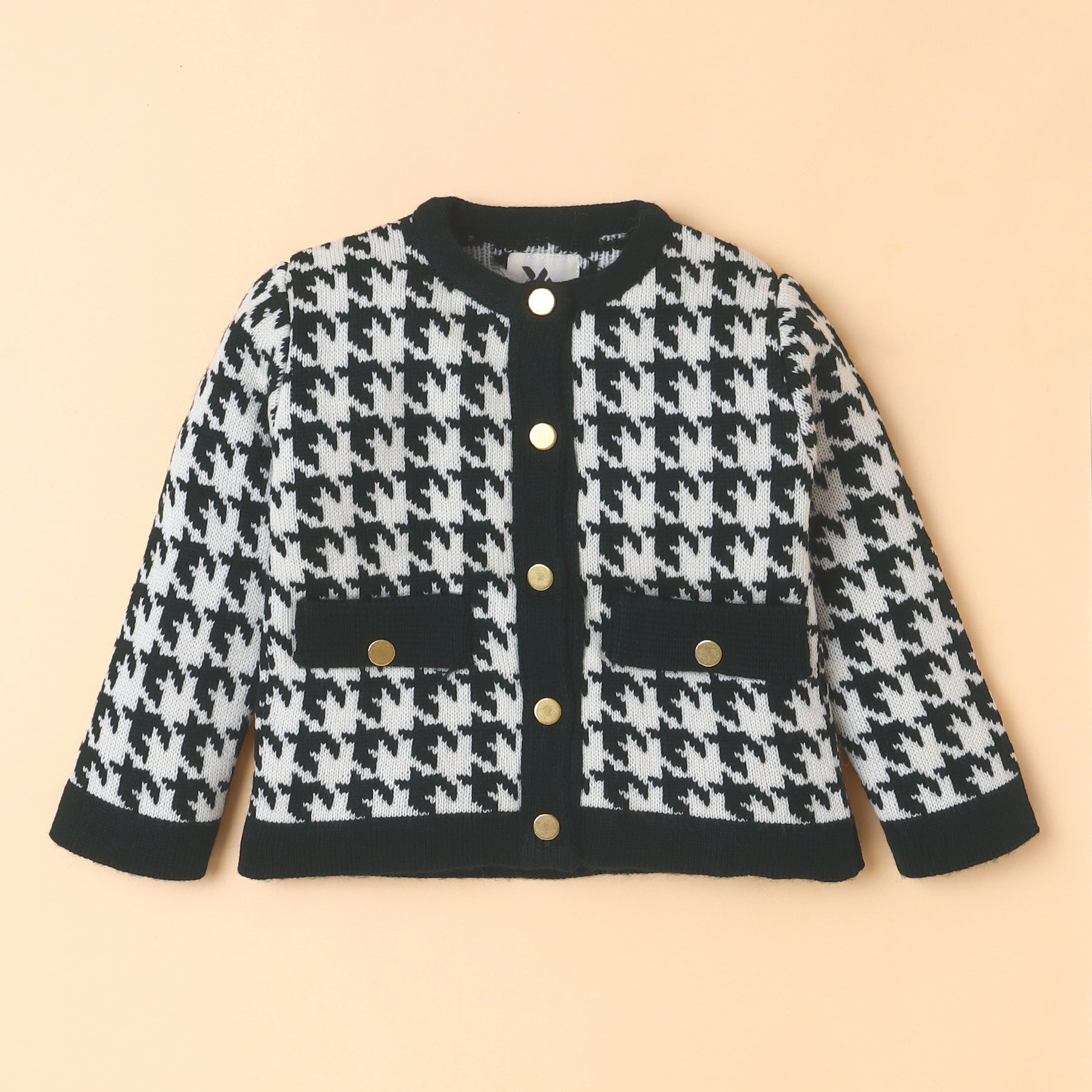 Stylish Kids Houndstooth Knitted Cardigan | Soft & Trendy Winter Wear