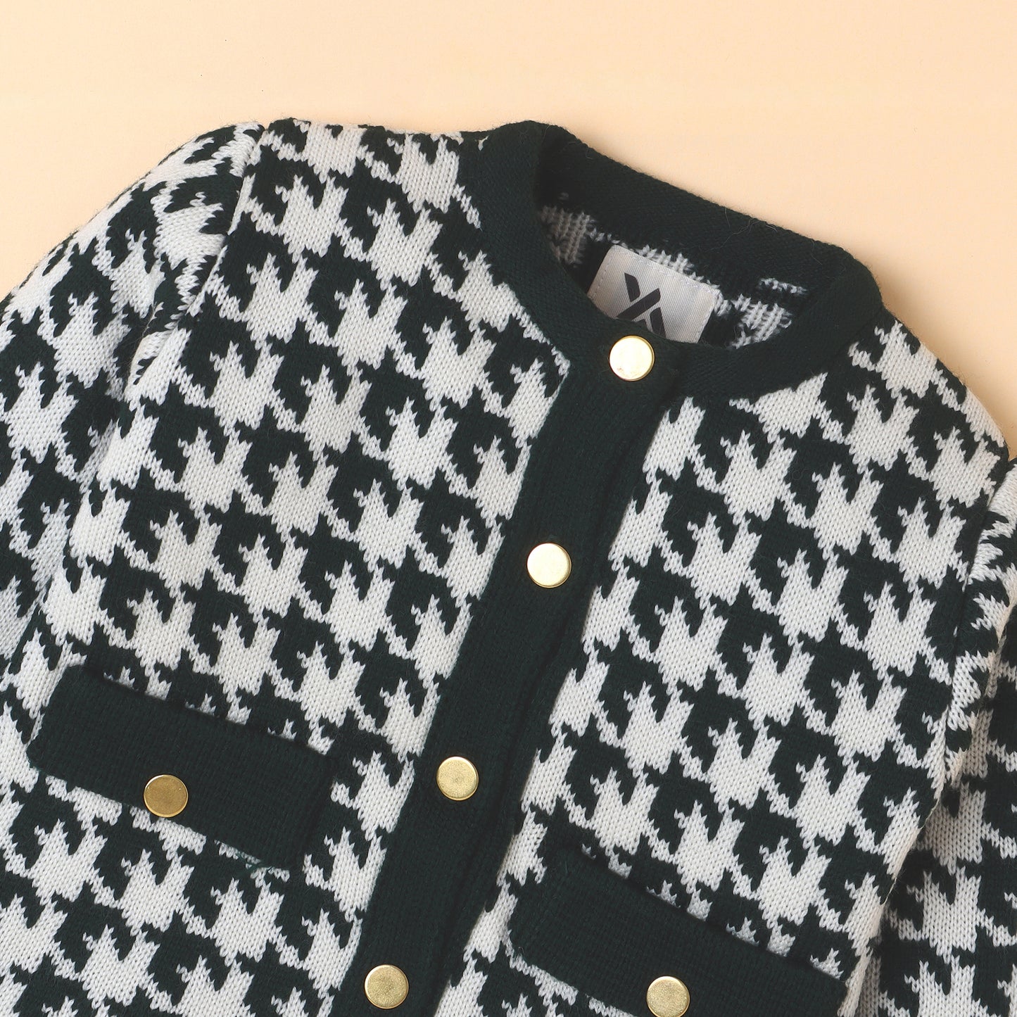 Yellow Apple-Stylish Kids Houndstooth Knitted Cardigan | Soft & Trendy Winter Wear