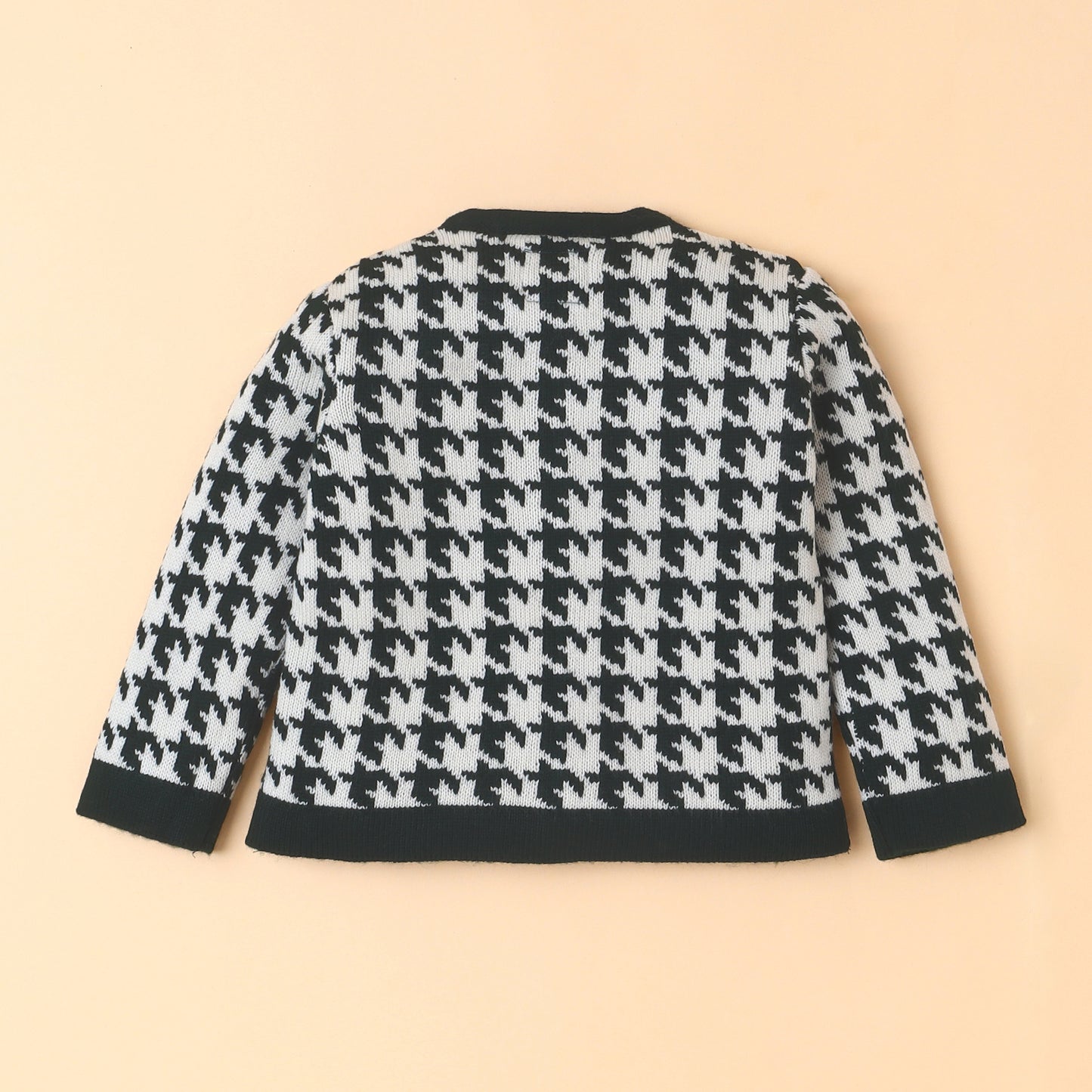 Yellow Apple-Stylish Kids Houndstooth Knitted Cardigan | Soft & Trendy Winter Wear