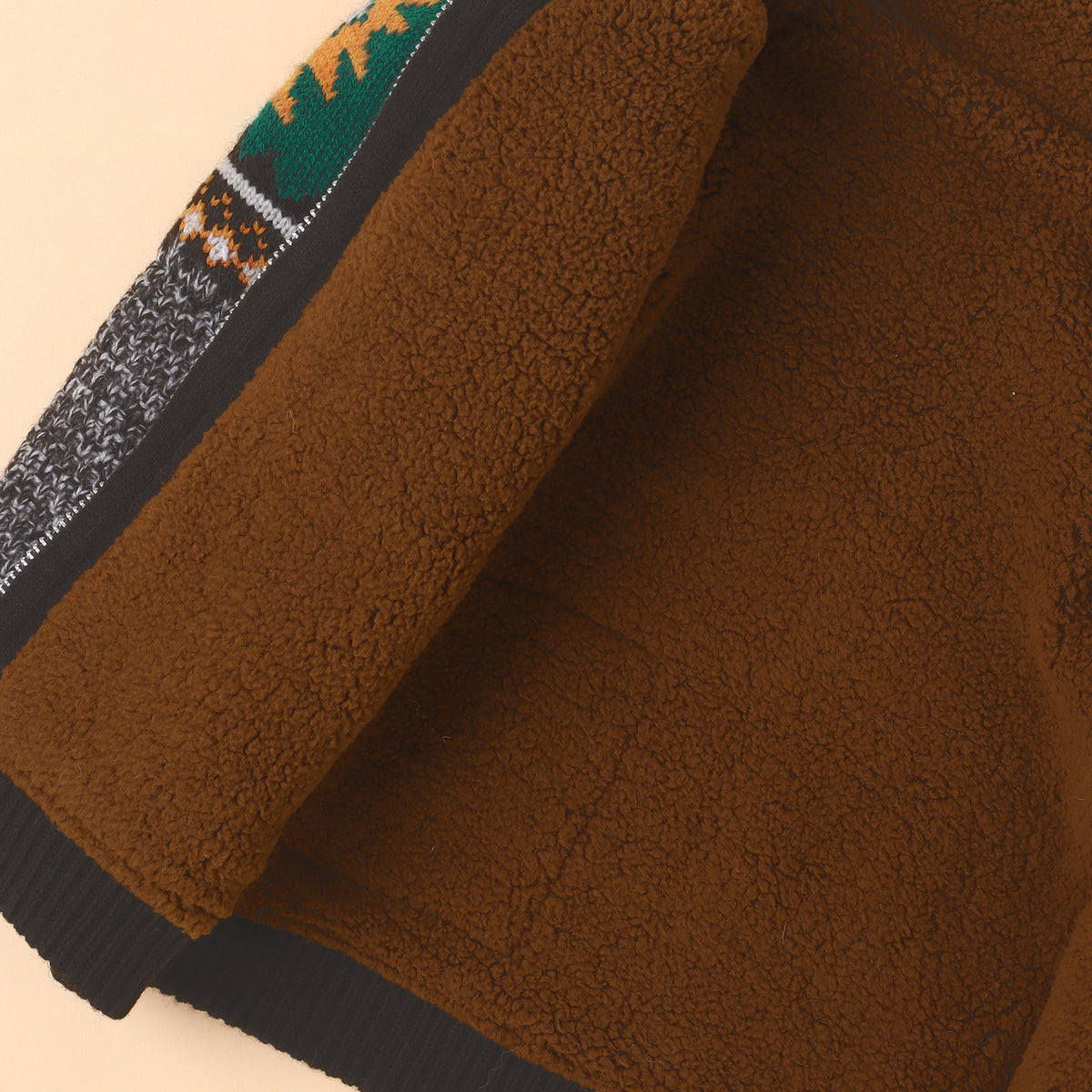Kids Knitted Winter Jacket with Sherpa Collar | Patterned Zip-Up Sweater Jacket for Boys