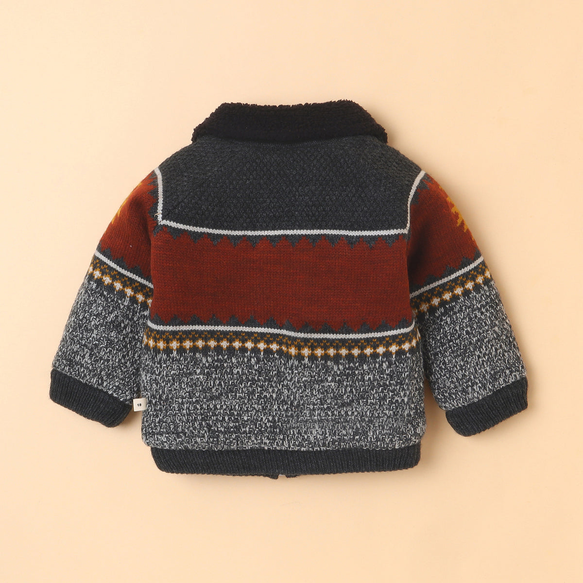 Kids Knitted Winter Jacket with Sherpa Collar | Patterned Zip-Up Sweater Jacket for Boys