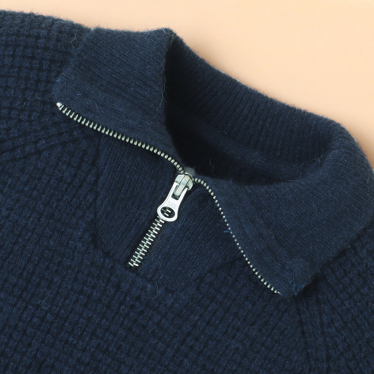 Boys Navy Blue Knitted Sweater with Zip Collar | Winter Wear