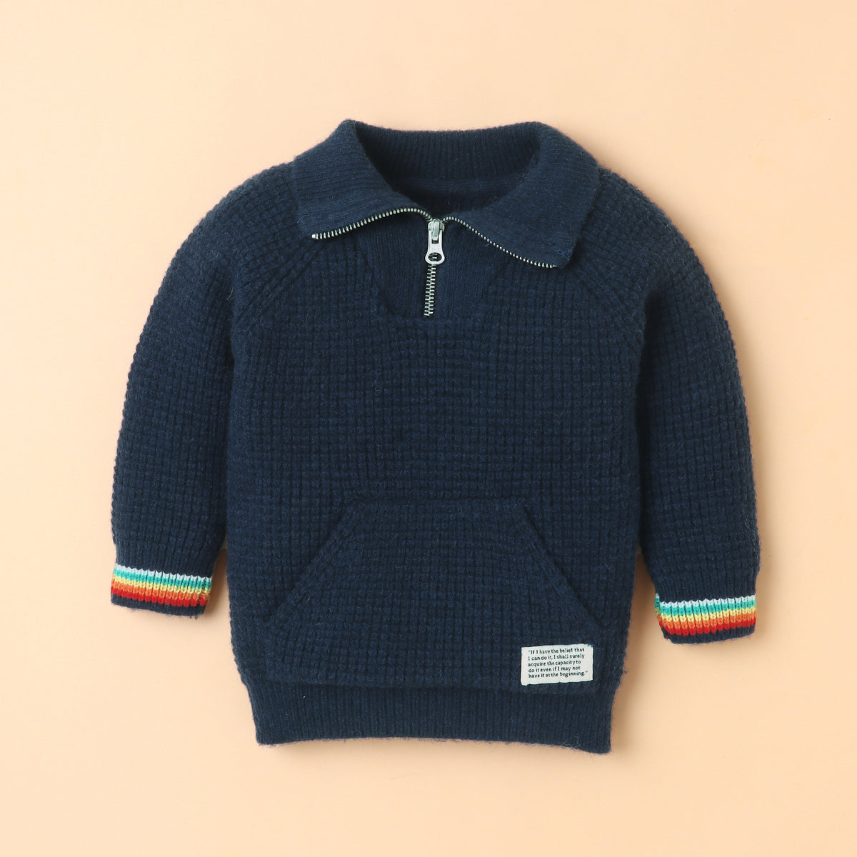 Boys Navy Blue Knitted Sweater with Zip Collar | Winter Wear