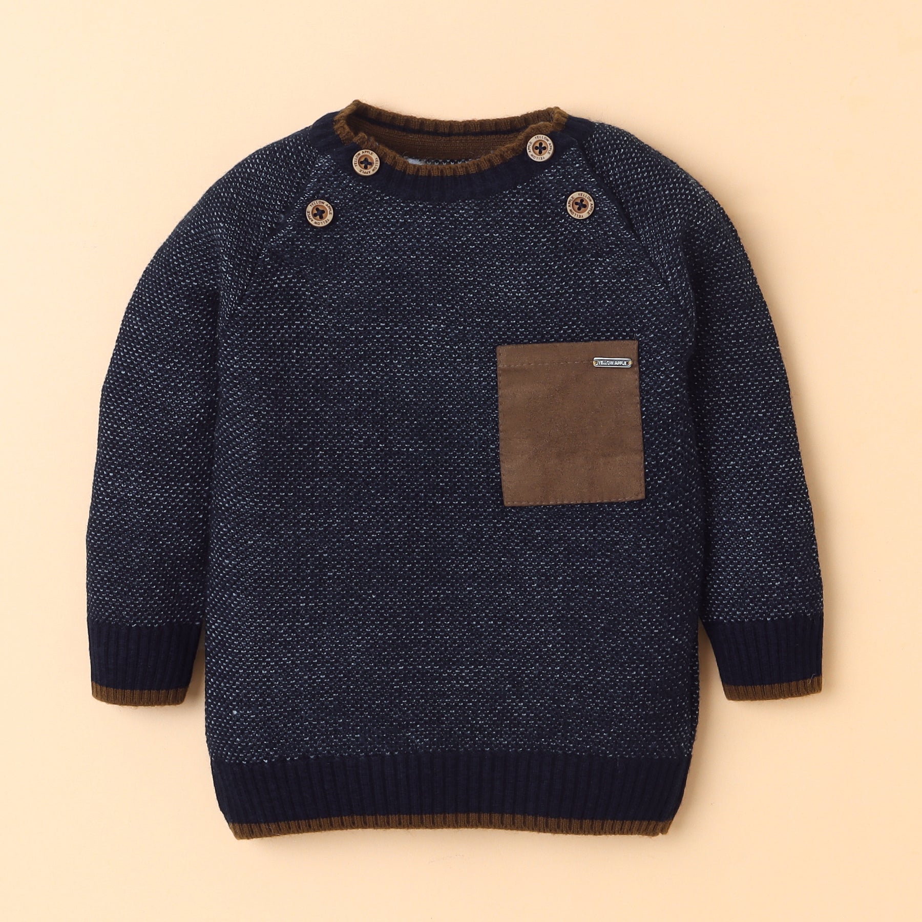 Stylish Kids' Knit Sweater with Chest Pocket and Wooden Buttons