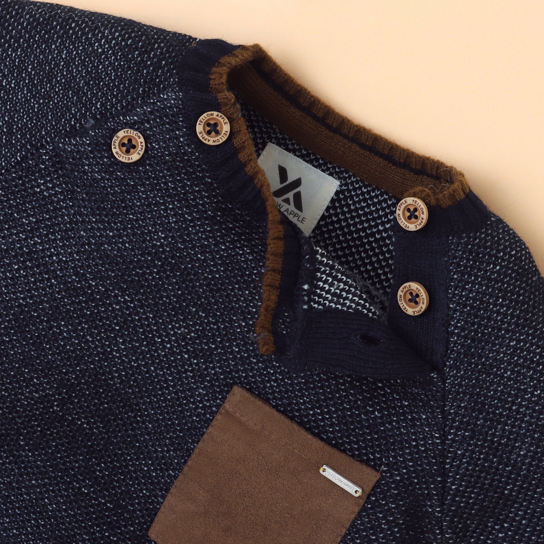 Stylish Kids' Knit Sweater with Chest Pocket and Wooden Buttons