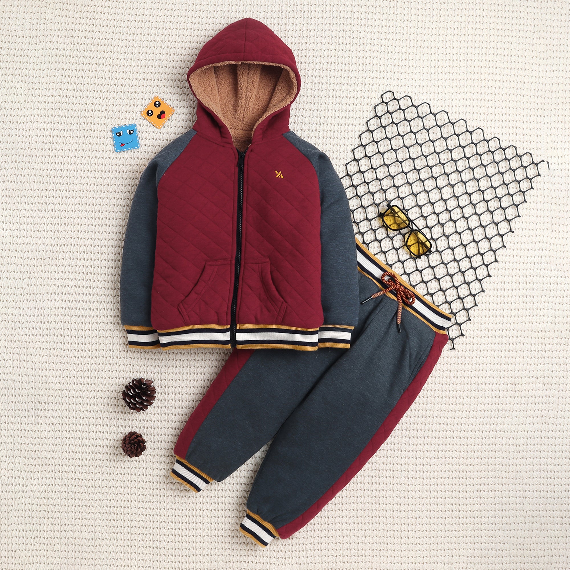 Kids Quilted Hooded Tracksuit Set | Soft Fleece Zip-Up Hoodie & Jogger Pants for Boys & Girls