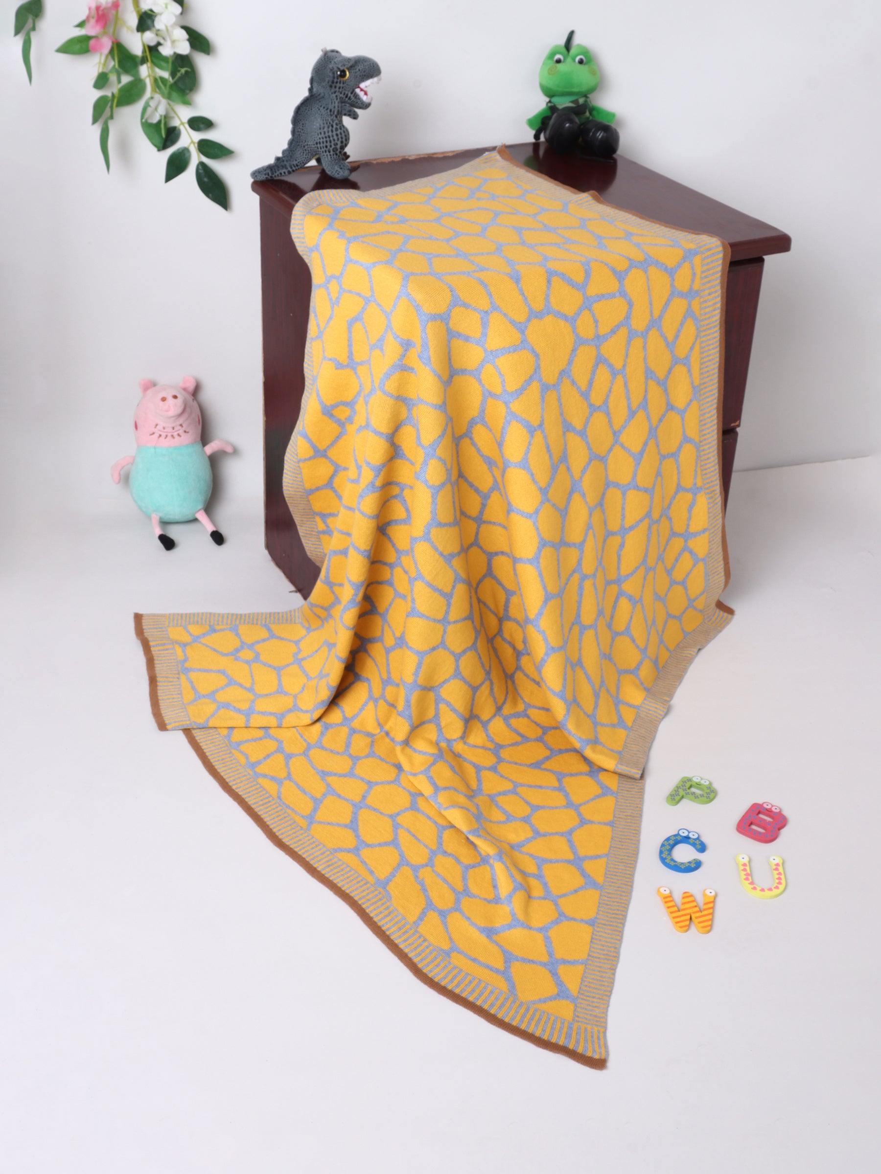 Yellow Apple-Knitted Baby Blanket | Soft Reversible  Baby Wrap for Newborns