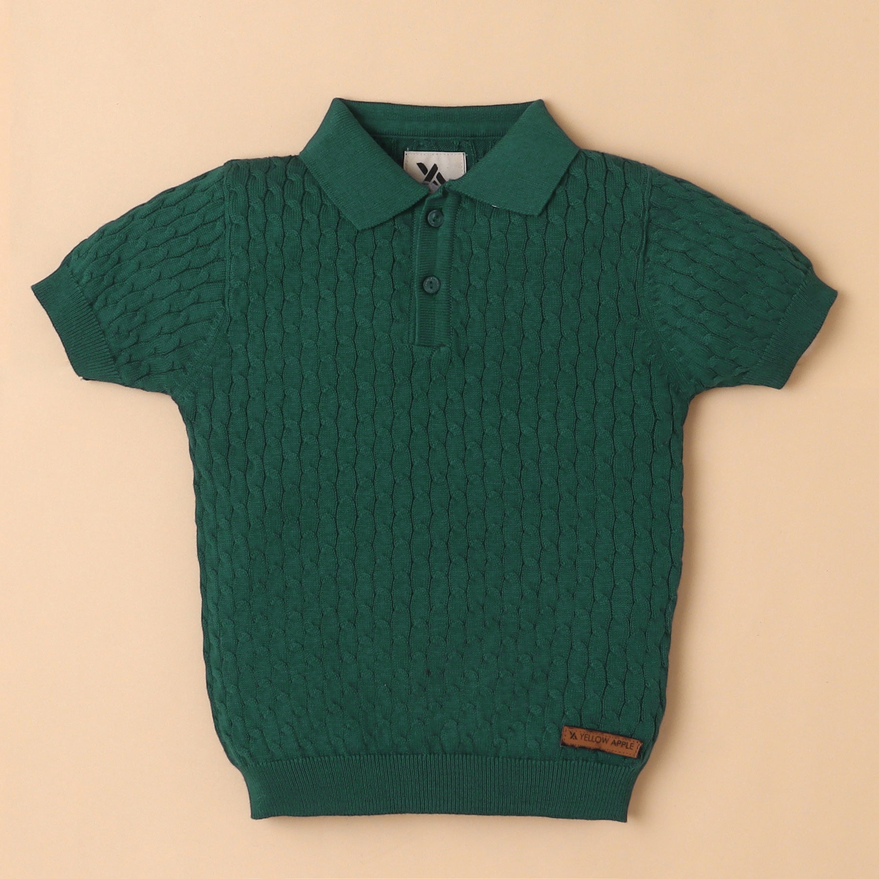 Boys Cable Knit Polo T-Shirt, Soft Cotton Half Sleeve Collar Tee for Boys, Casual Summer Wear