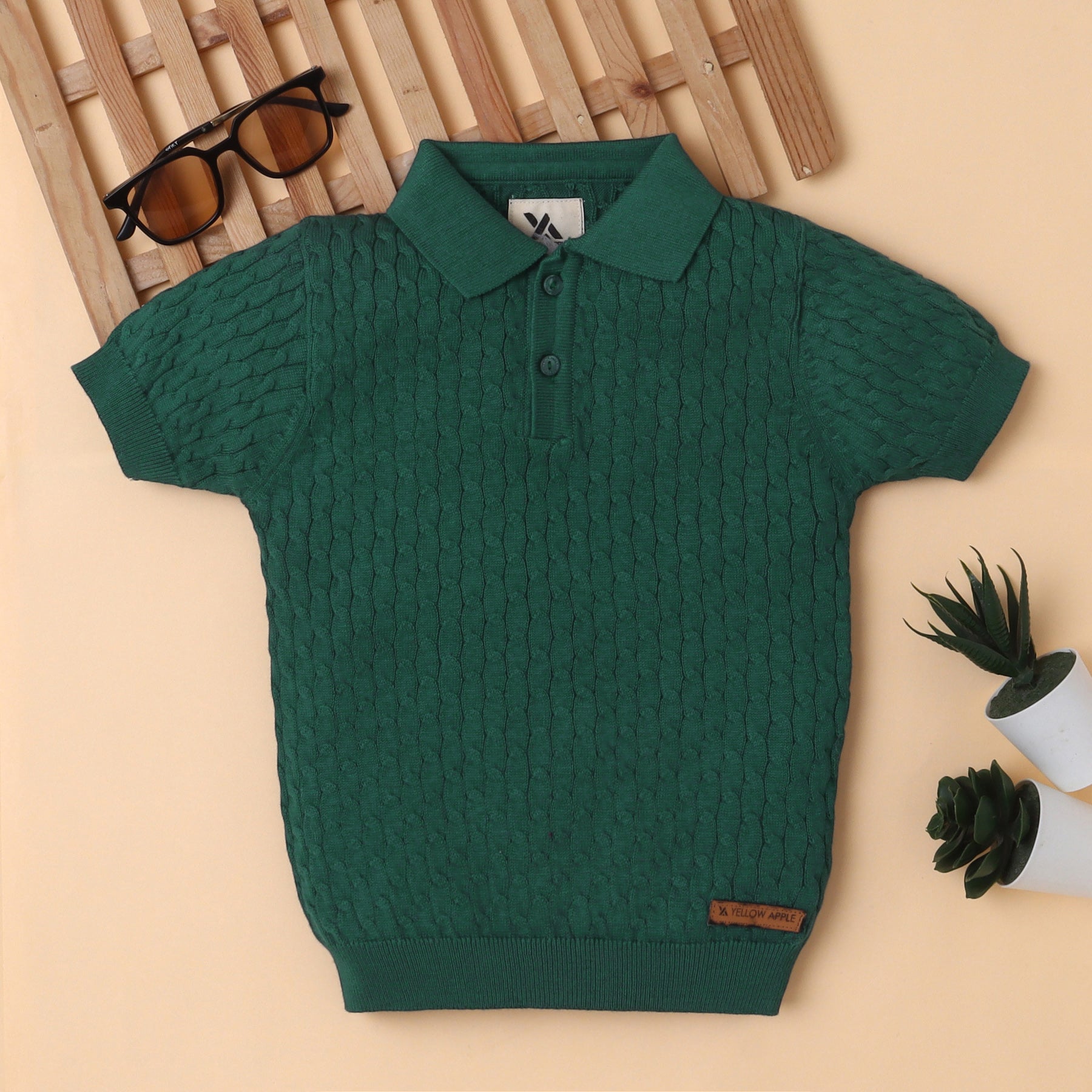 Boys Cable Knit Polo T-Shirt, Soft Cotton Half Sleeve Collar Tee for Boys, Casual Summer Wear