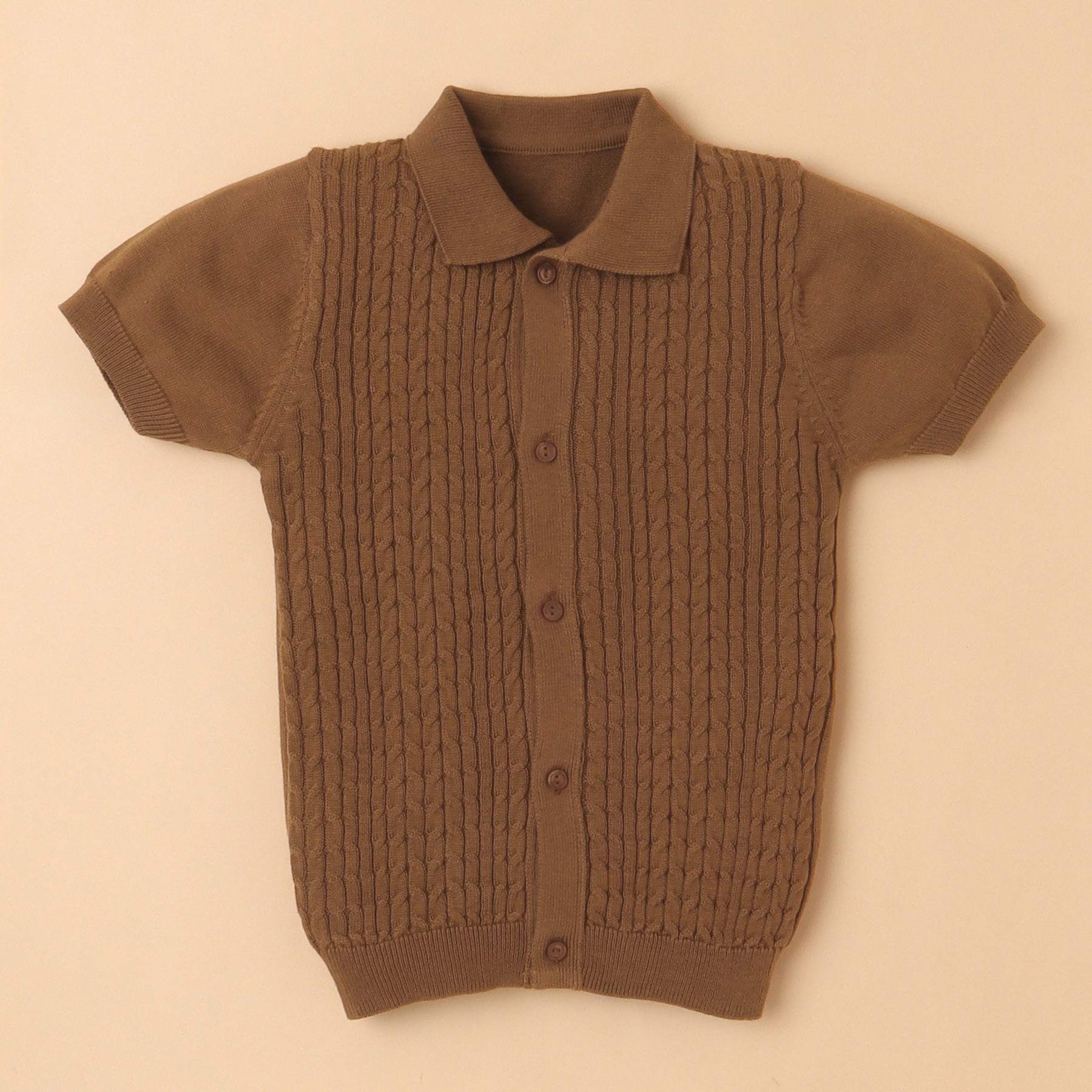 Boys Cable Knit Polo T-Shirt, Soft Cotton Half Sleeve Collar Tee for Boys, Casual Summer Wear