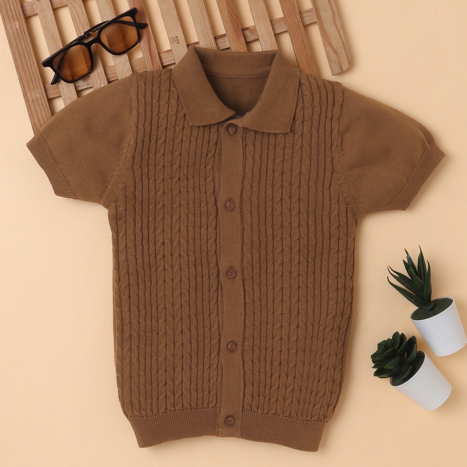 Boys Cable Knit Polo T-Shirt, Soft Cotton Half Sleeve Collar Tee for Boys, Casual Summer Wear