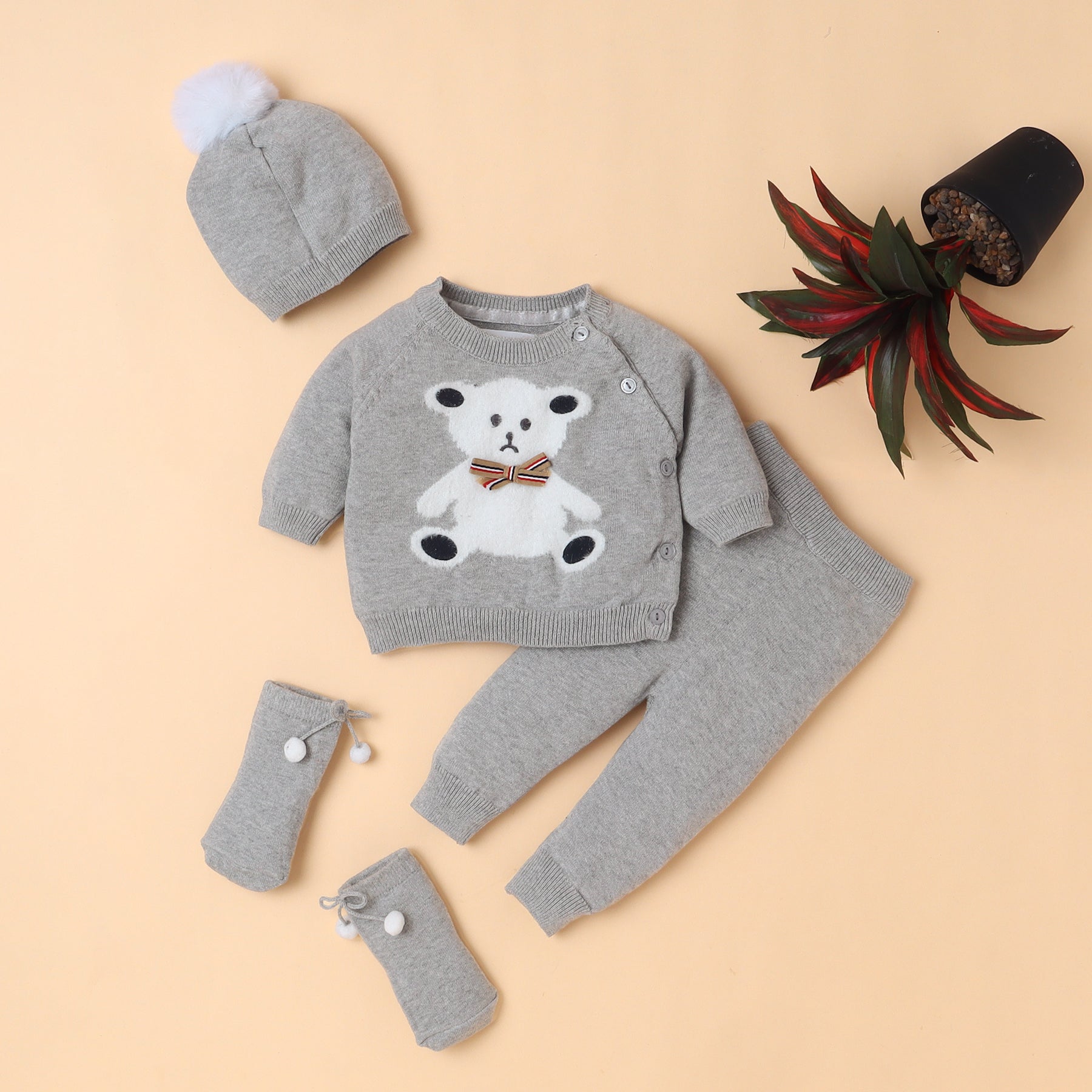 Premium Baby Knitwear Set – Sweater, Pants, Hat & Socks | Soft, Stylish & Cozy