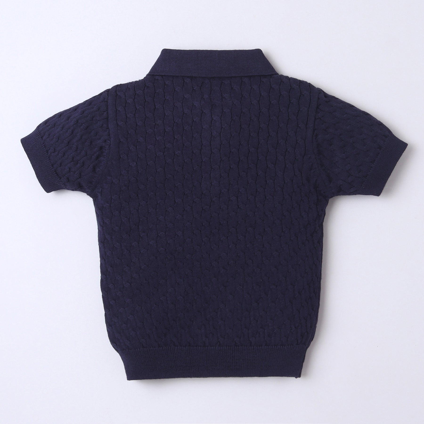 Boys Cable Knit Polo T-Shirt, Soft Cotton Half Sleeve Collar Tee for Boys, Casual Summer Wear